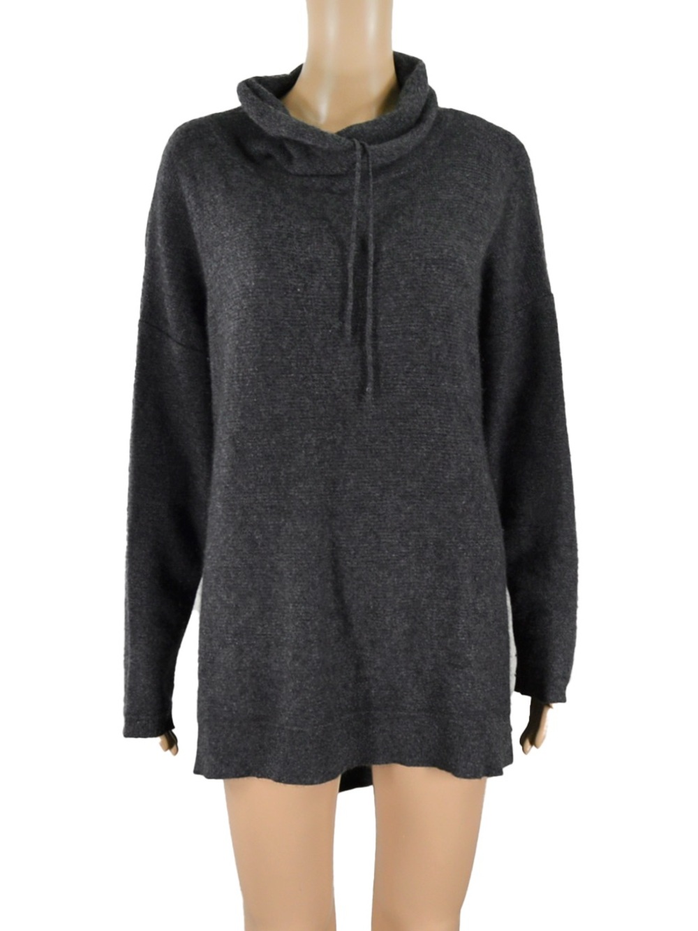 Kinross 100% Cashmere Dark Grey Oversized Cowl Neck Long Pullover Knit Sweater